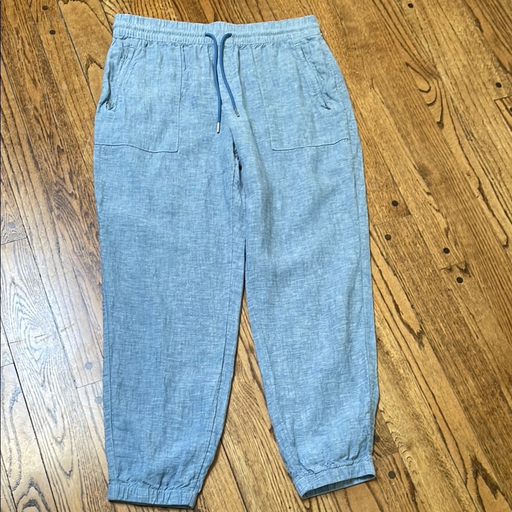 Athleta Light Blue Linen-Blend Jogger Track Pants